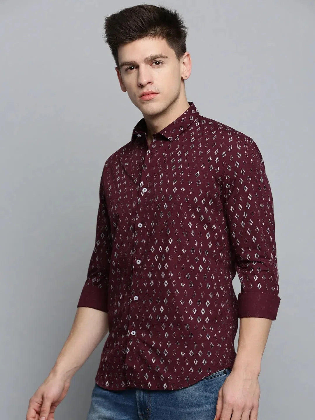 Red Printed Mens Shirt - Casual Cotton Shirt | DesiQlo