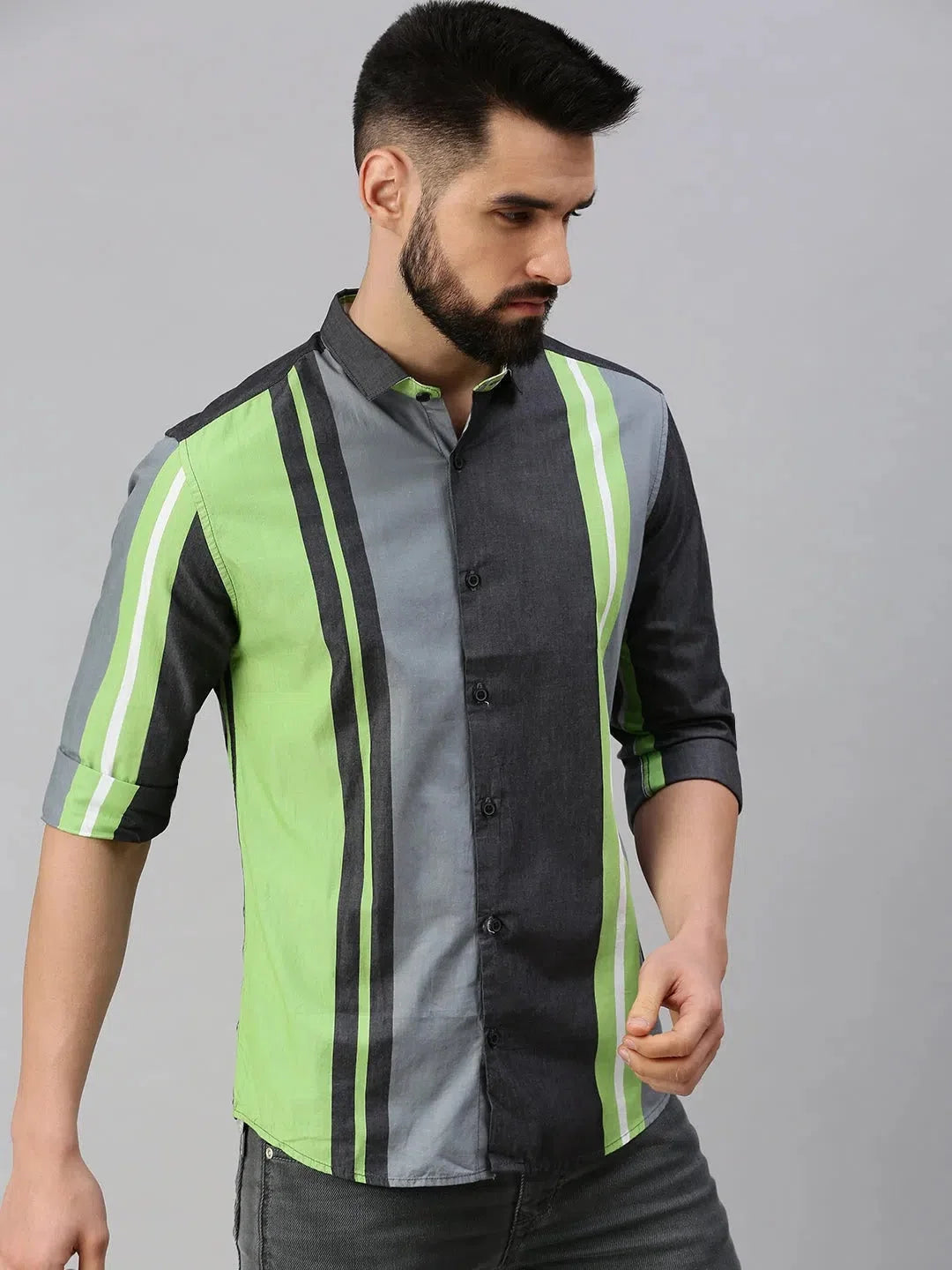 Grey Striped Mens Shirt - Stylish Cotton Formal Shirts