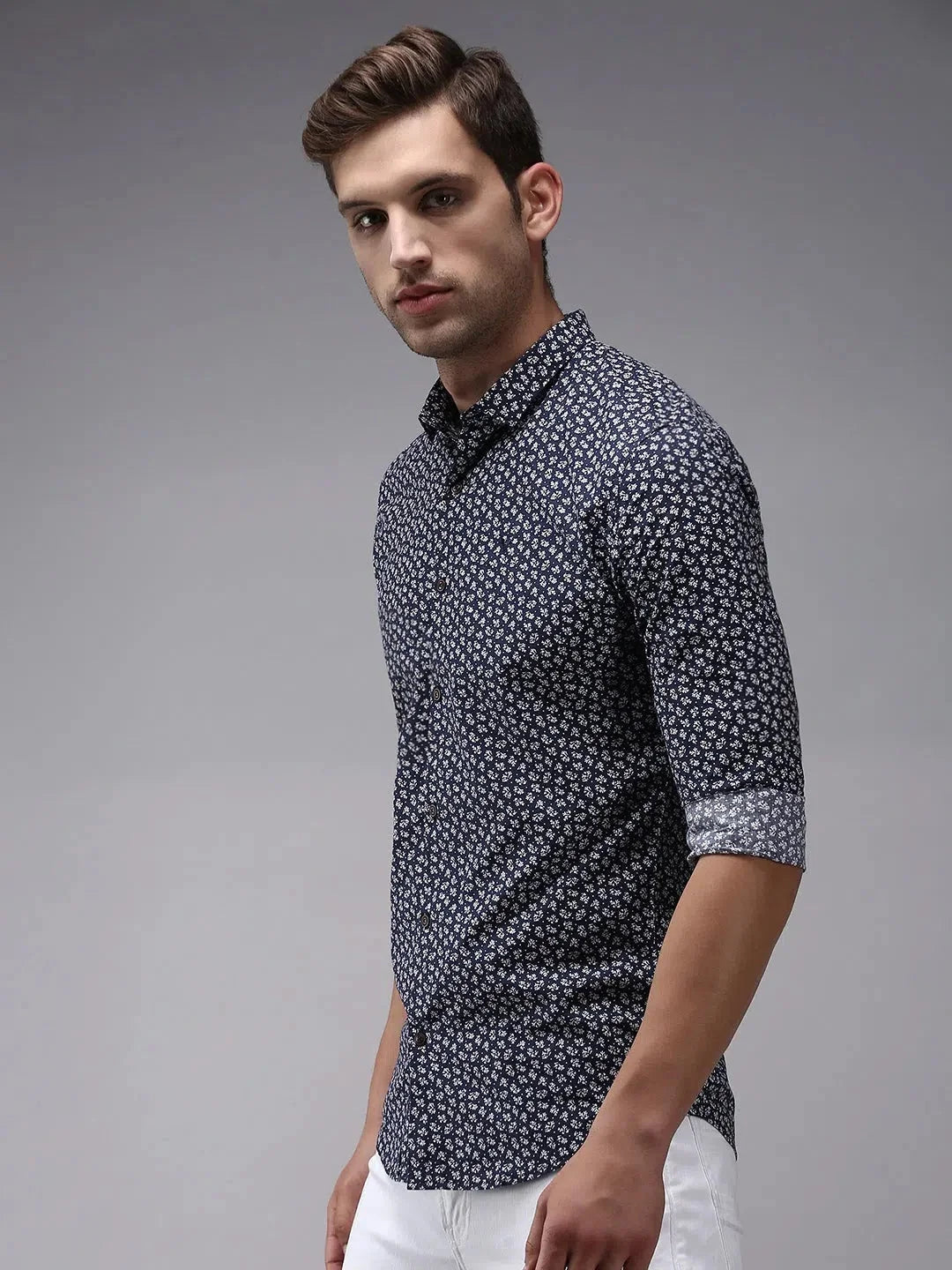 Navy Printed Mens Shirt | DesiQlo Trendy Cotton Shirt