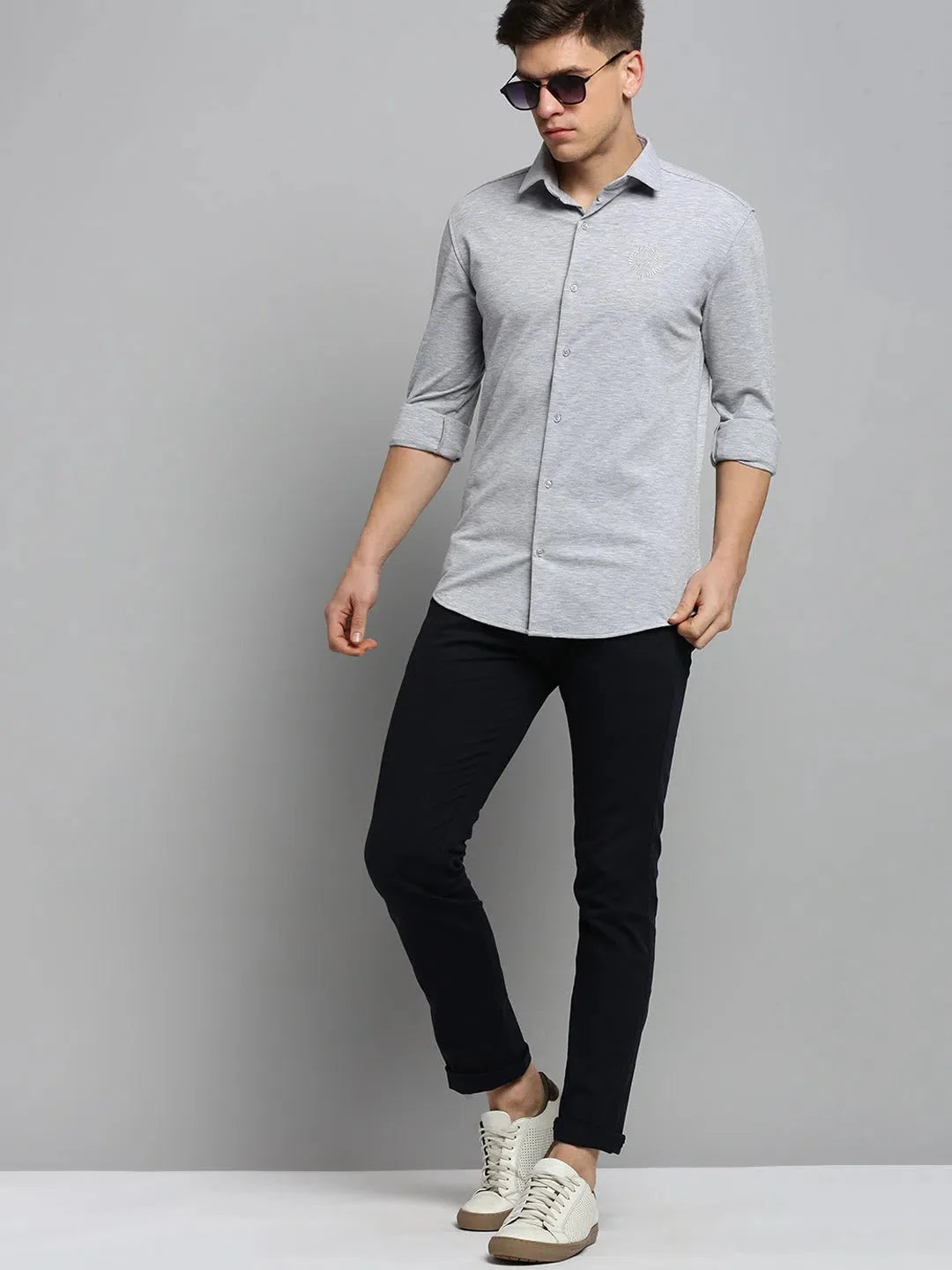 Grey Solid Mens Shirt - Casual Cotton Shirt by DesiQlo