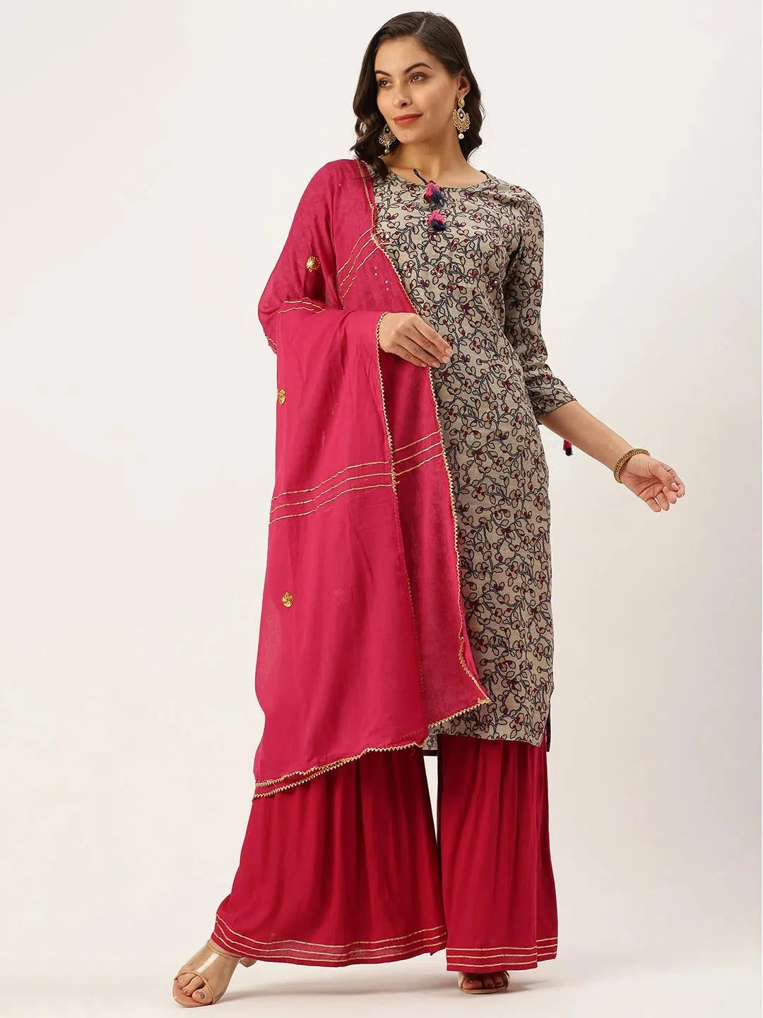 Beige Abstract Cotton Women's Kurta Sets Online | Showoff