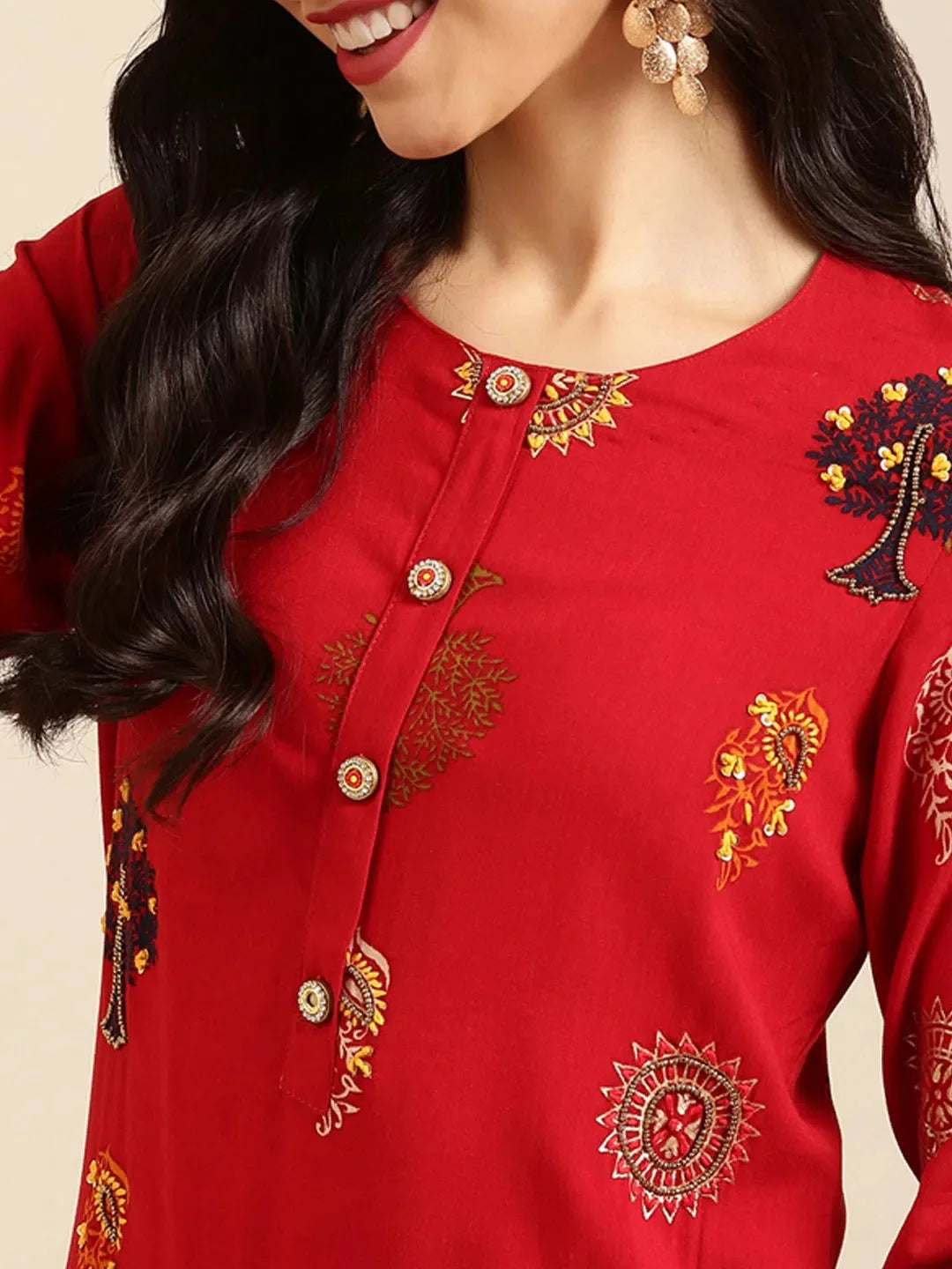 Elegant Red Embroidered Indian Kurta for Women - DesiQlo
