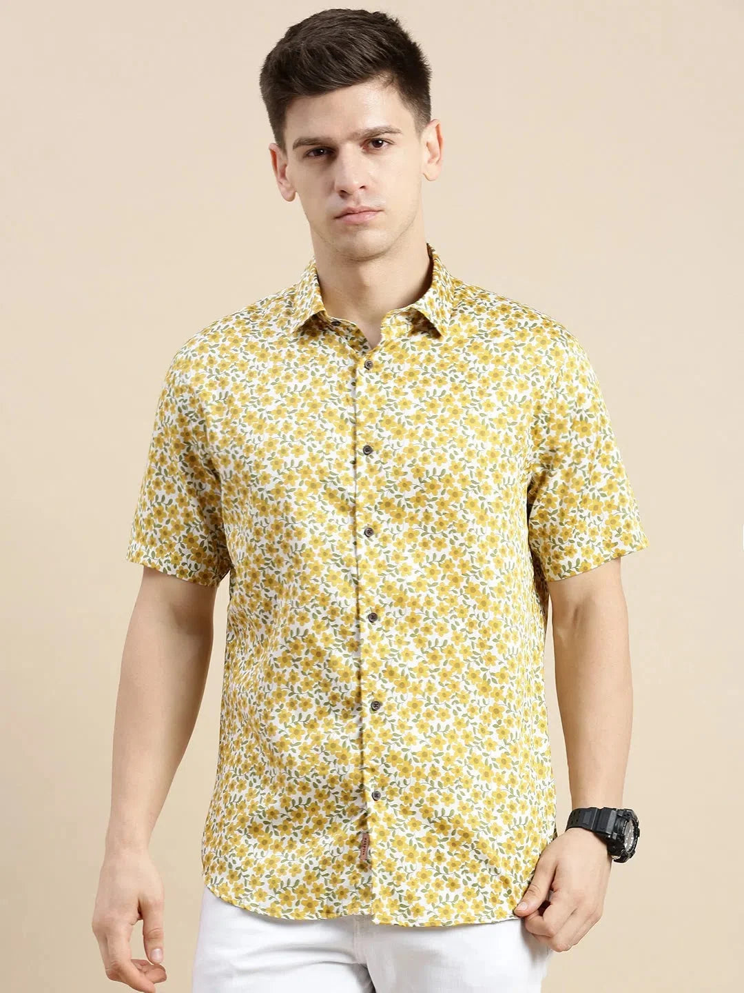 White Floral Printed Shirt | Casual Cotton Mens Shirt
