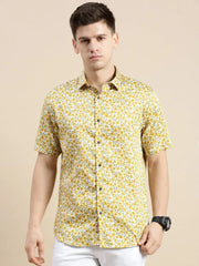 Men White Floral Casual Shirt-DAHLIAPRINT-1726-Offwhite
