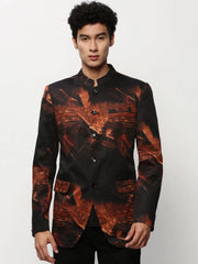 Men Black Printed Casual Blazers-SOBLZ-083-8-Black