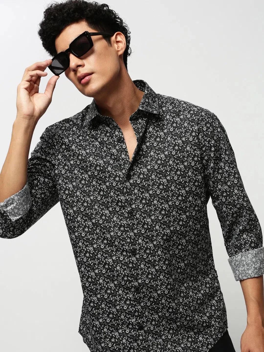 Men Black Floral Casual Casual Shirts-STANLEY-5281-Black