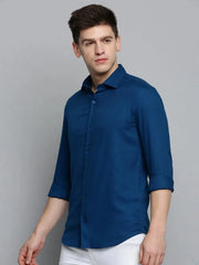 Men Blue Solid Casual Shirt-KNOXPLAIN-4493-Teal
