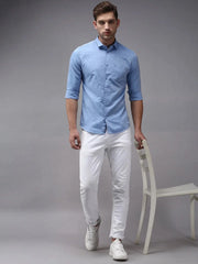 Men Blue Solid Casual Shirt-COLINLINEN-1332-Blue