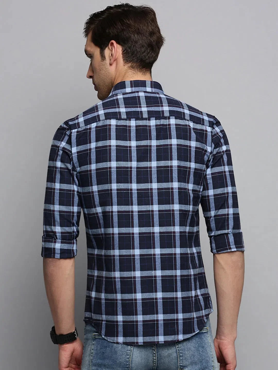 Navy Checked Mens Shirt | Cotton Casual Shirt | DesiQlo