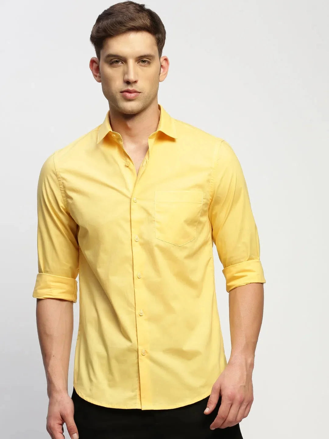 Yellow Cotton Mens Shirt | Solid Casual Shirt Online - DesiQlo