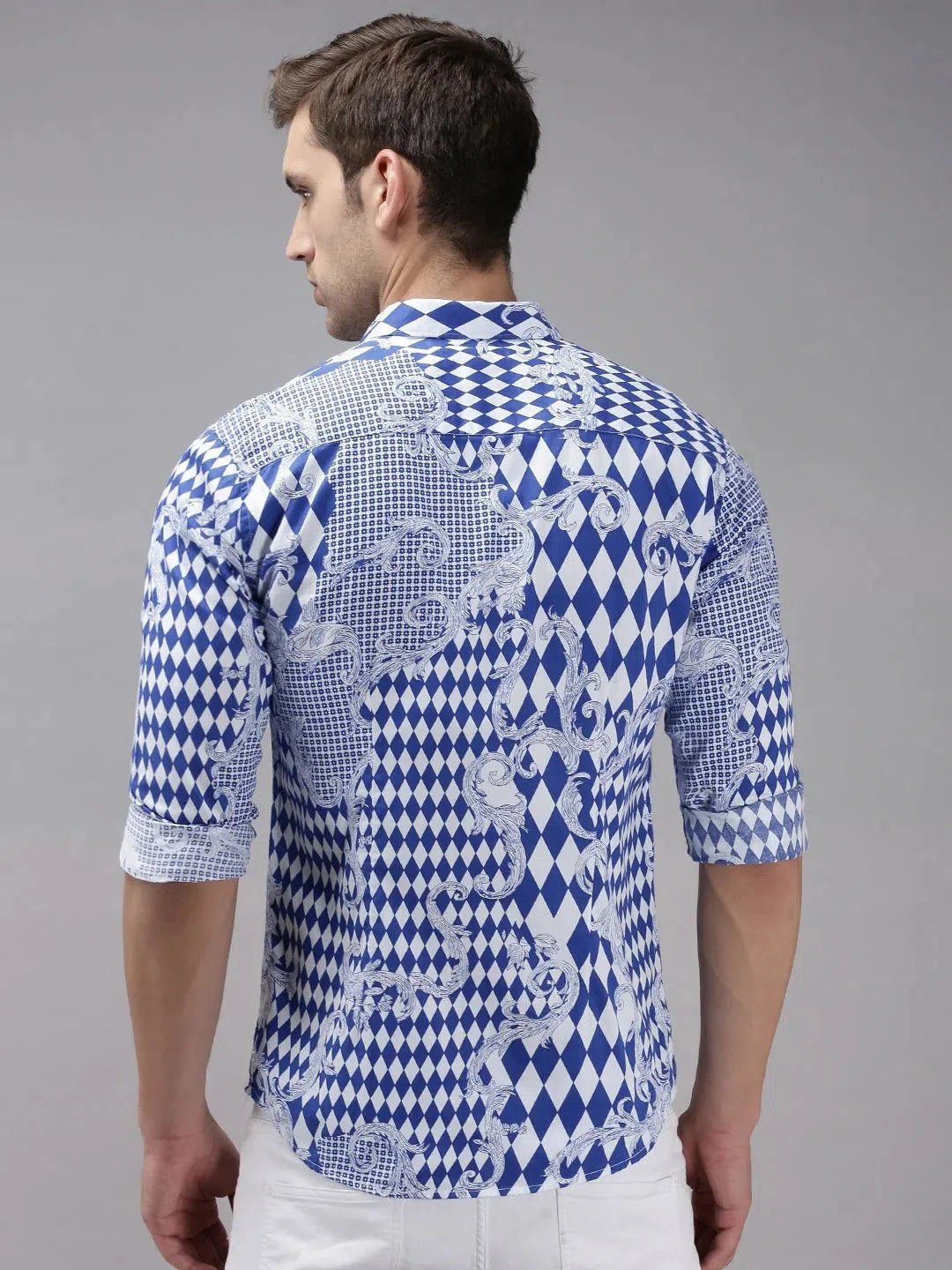 Blue Printed Mens Shirt - Stylish Casual Shirt | DesiQlo