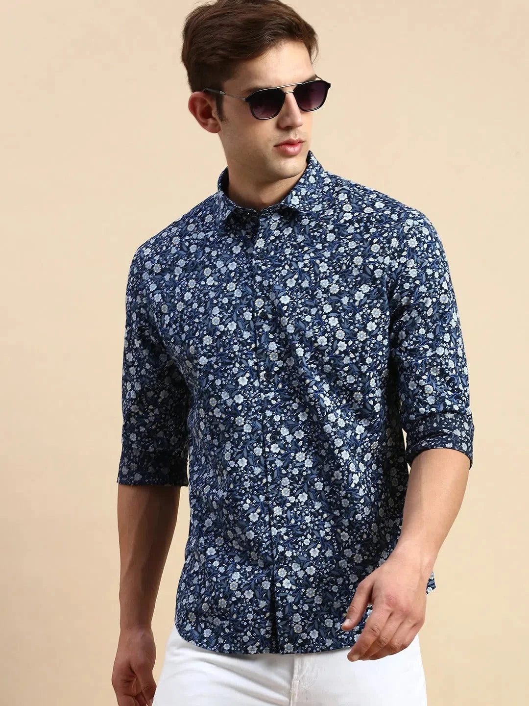 Men Navy Printed Casual Shirt-VICTORYPRINT-0496-Navyblue