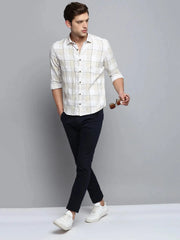 Men White Checked Casual Shirt-MARFACHECKS-4439-Offwhite