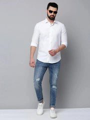 Men White Solid Casual Shirt-SAGARPLAIN-4569-White