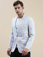 Men Blue Printed Casual Blazer-SOBLZ-69-01-Turquoiseblue