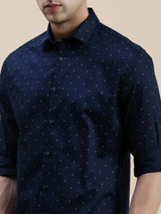 Men Navy Graphics Casual Shirt-STANLEY-5603-Navyblue