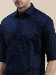 Men Navy Graphics Casual Shirt-STANLEY-5603-Navyblue