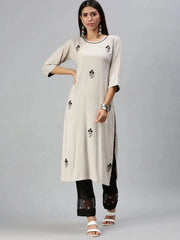 Women's Grey Striped Kurta Sets-PLS001-Grey