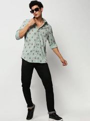 Men Green Printed Casual Casual Shirts-SEAGULL-1813-Seagreen