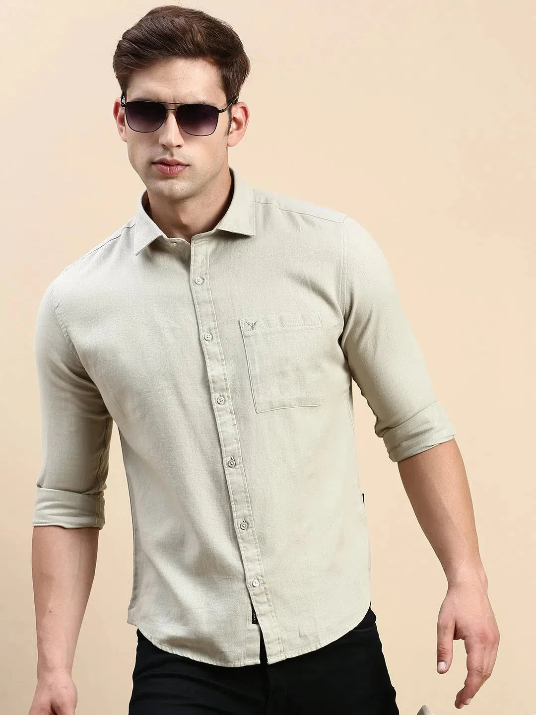 Men's Green Solid Shirt | Casual Cotton Linen Shirt - DesiQlo