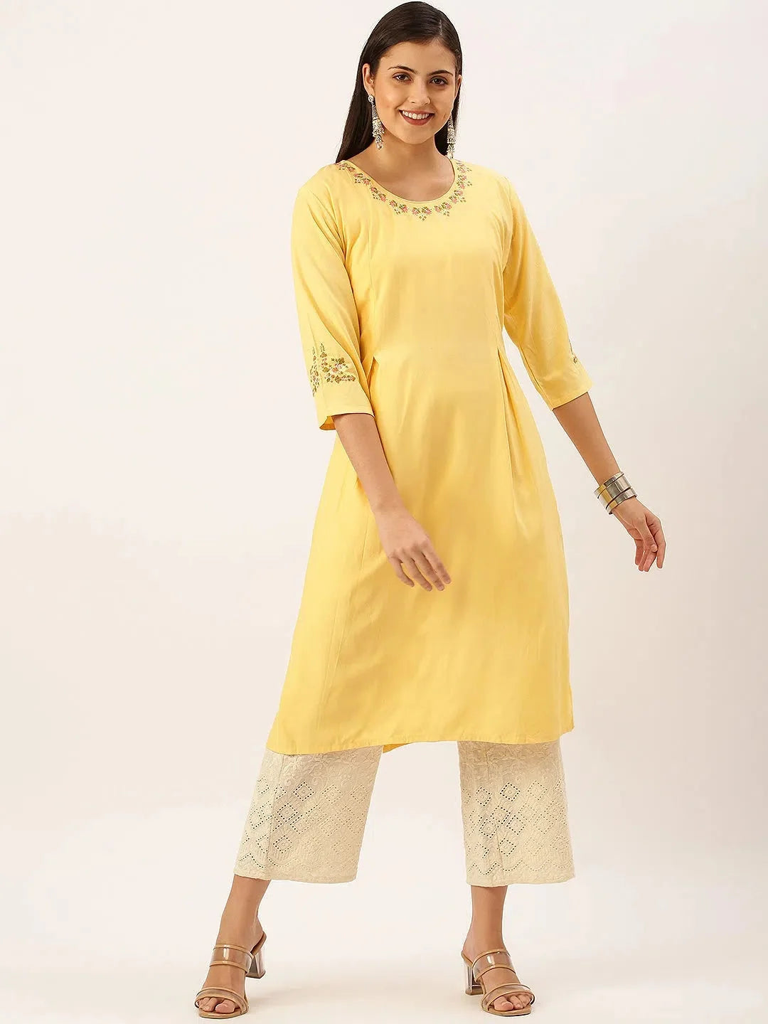 Yellow Embroidered Indian Kurta for Women | DesiQlo Kurtis