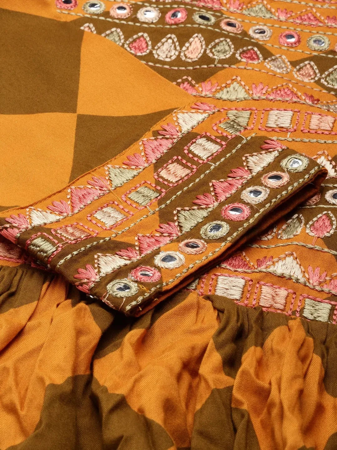 Rust Printed Anarkali Kurti | Cotton Anarkali Gown for Women