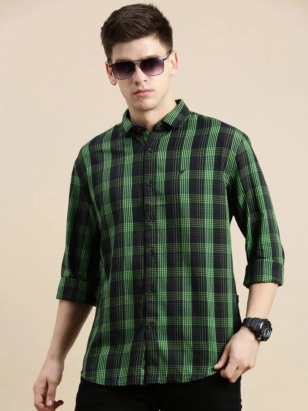 Stylish Black Checked Mens Shirt - Cotton Casual Shirt | DesiQlo