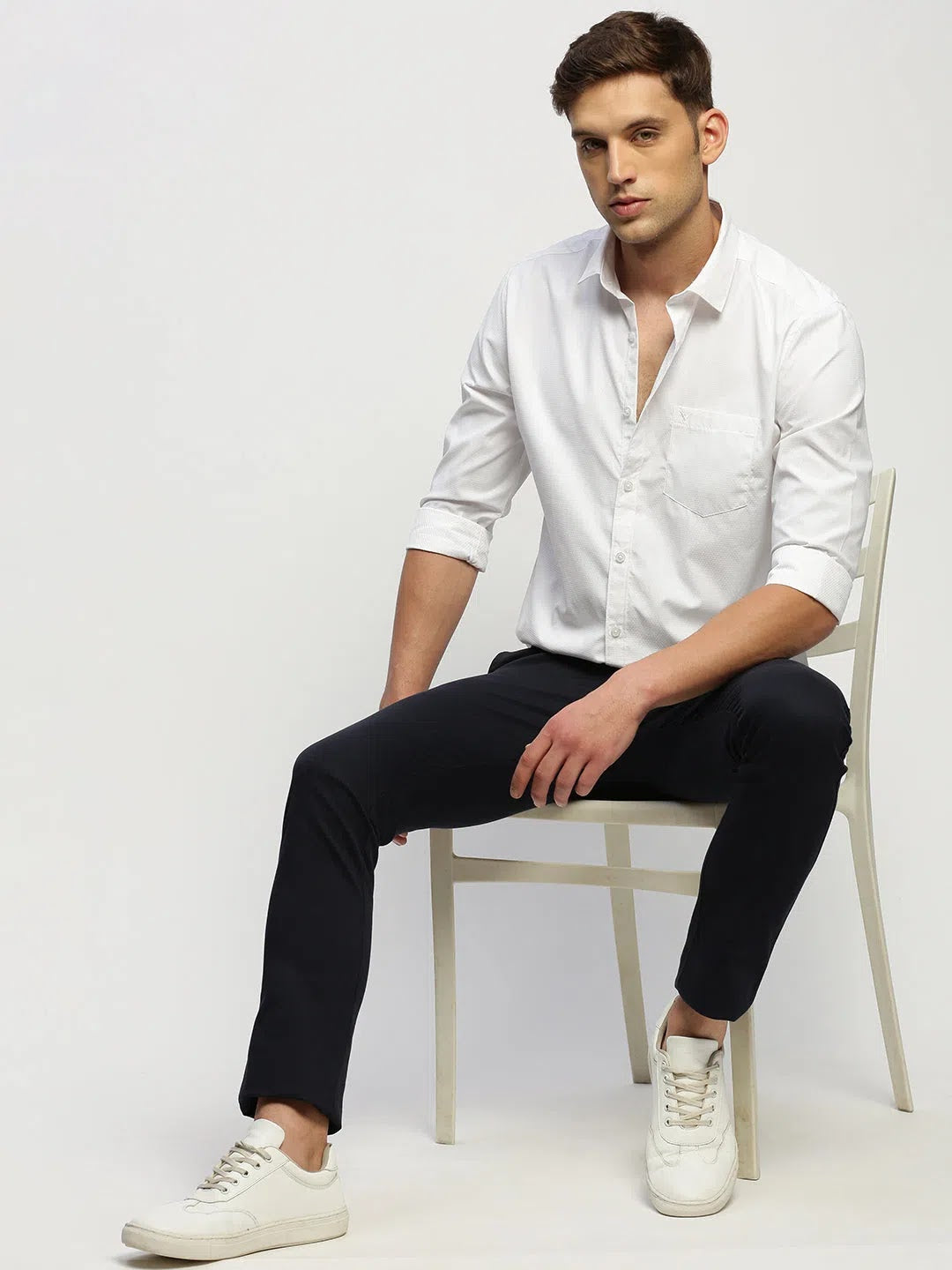 Men's Solid White Cotton Shirt | DesiQlo Classic Design