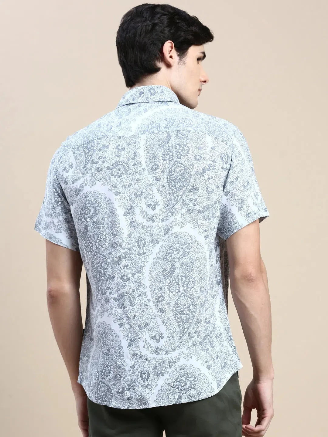 Mens Grey Floral Shirt - DesiQlo Cotton Printed Shirt