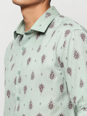 Men Green Printed Casual Casual Shirts-SEAGULL-1813-Seagreen