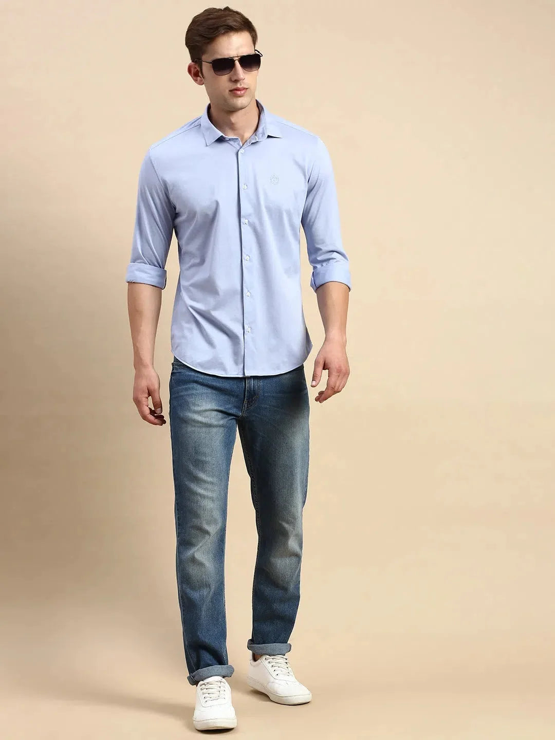 Blue Solid Cotton Mens Shirt | Casual Style DesiQlo