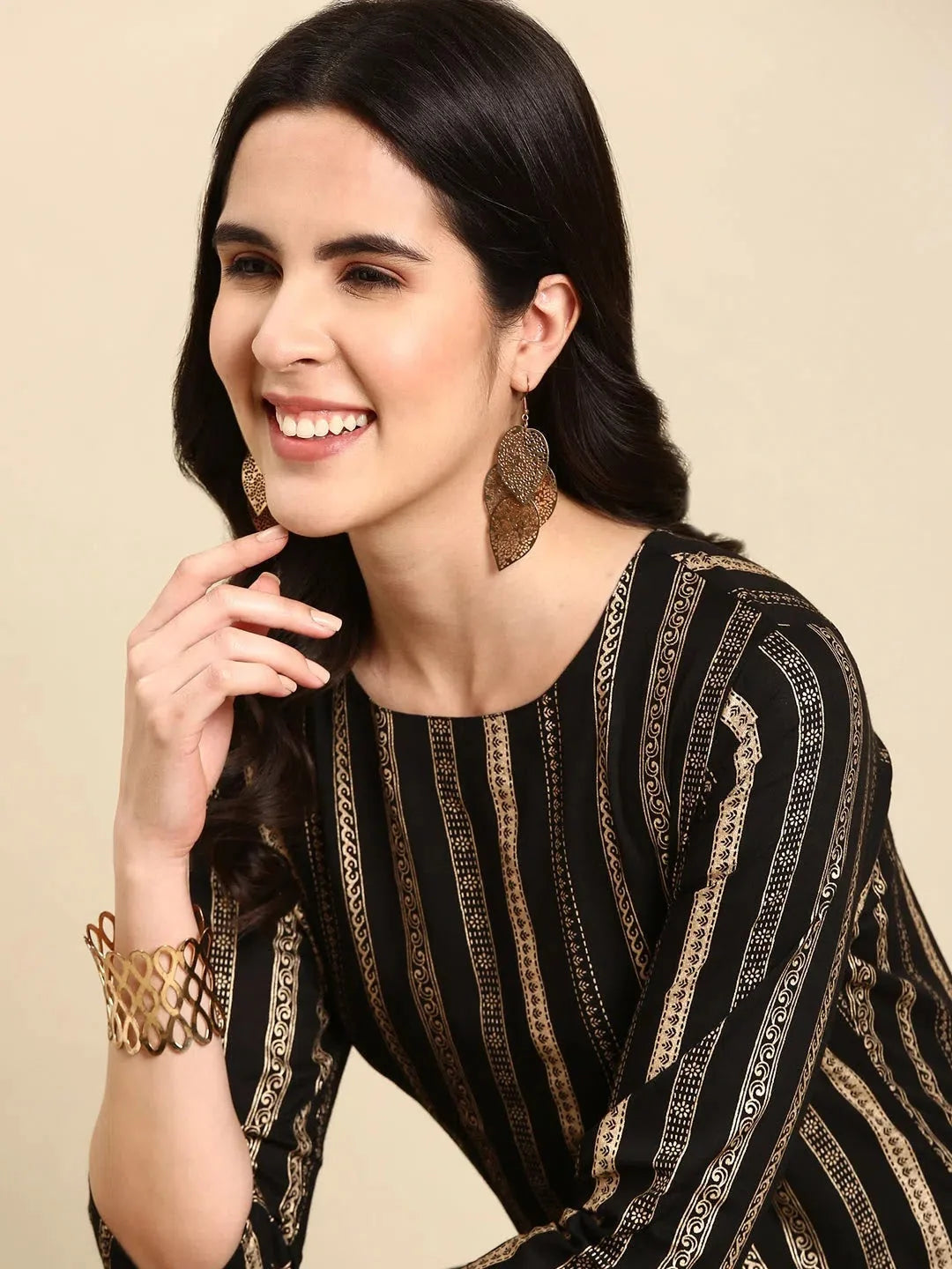 Black Printed Cotton Kurta - Women's Indian Kurta Collection