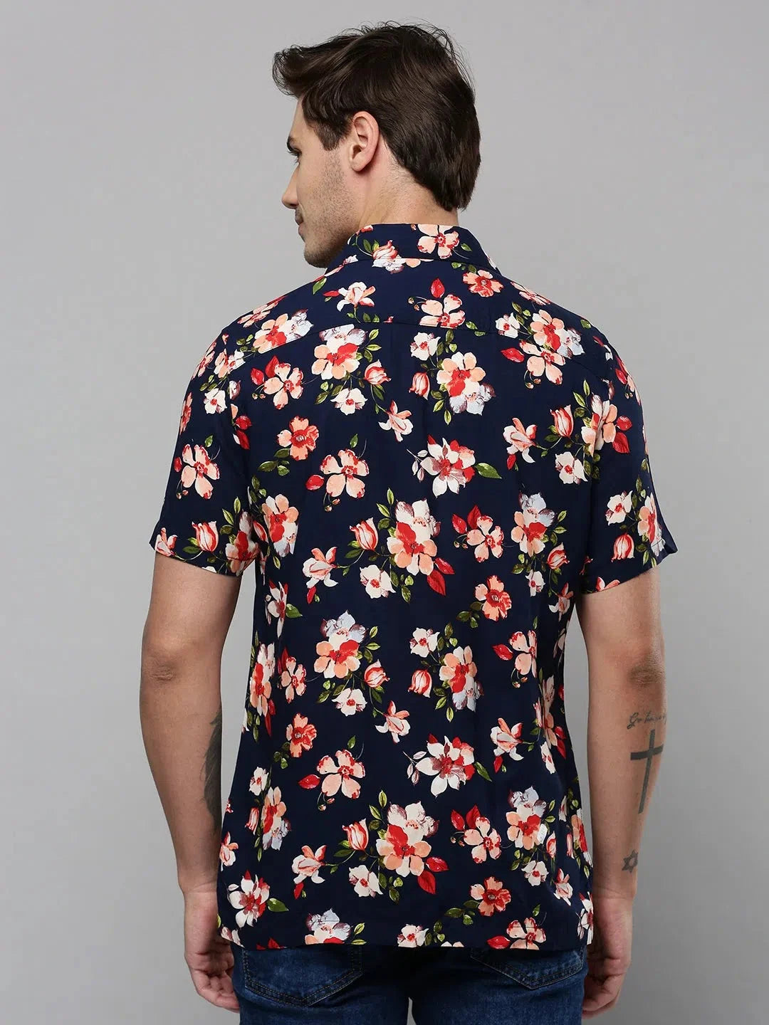 DesiQlo Navy Printed Mens Shirt - Viscose Beach Shirt
