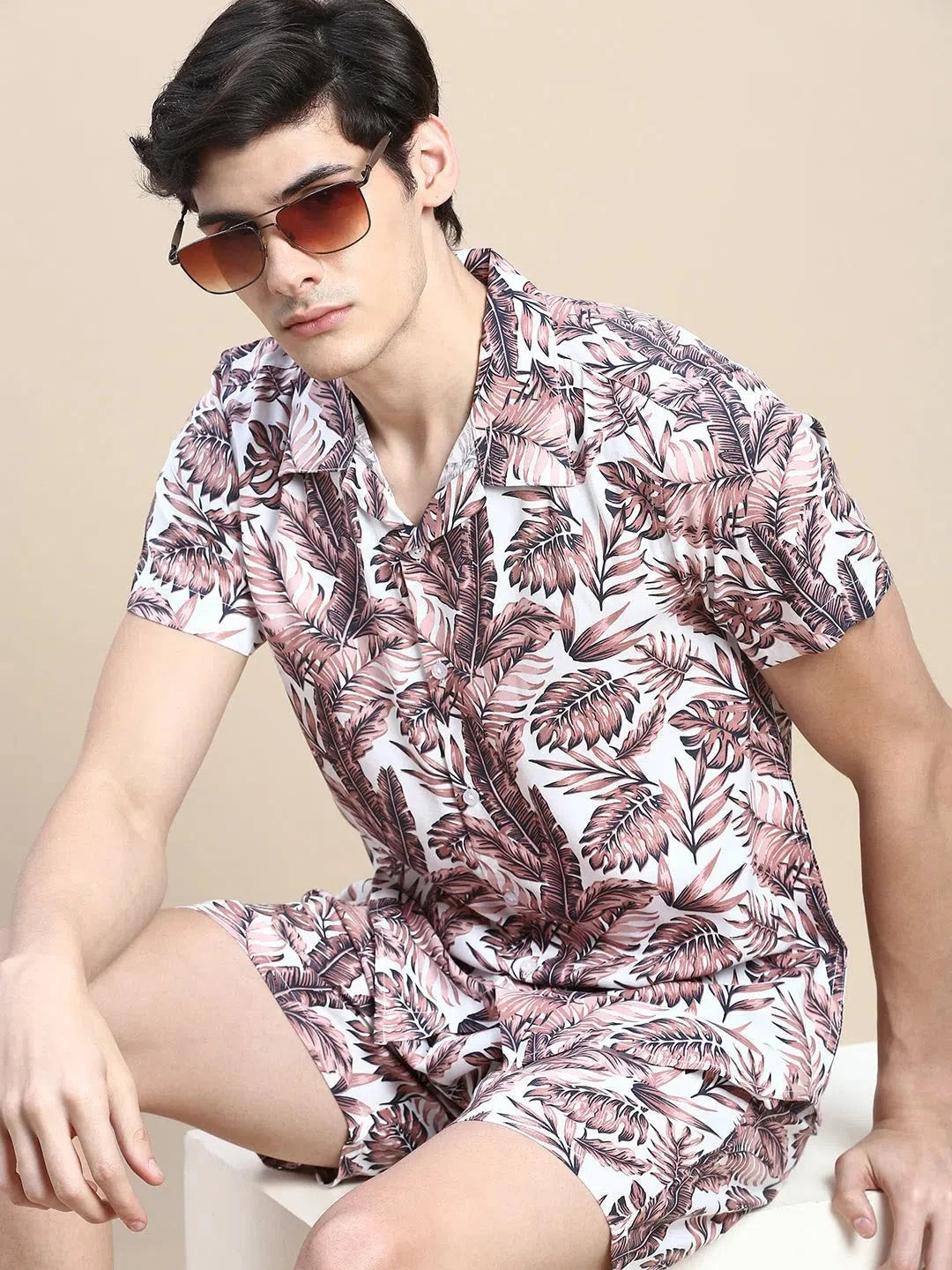 Men White Printed Casual Co ord Set-AM-90-13-Offwhite