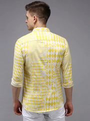 Men Yellow Printed Casual Shirt-PARKERPRINT-1533-Yellow