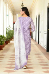 Women Lavender Tissue Linen Embroidered Solid Kurta Set With Solid Pants & Printed Dupatta-143-Vaas-Lavender