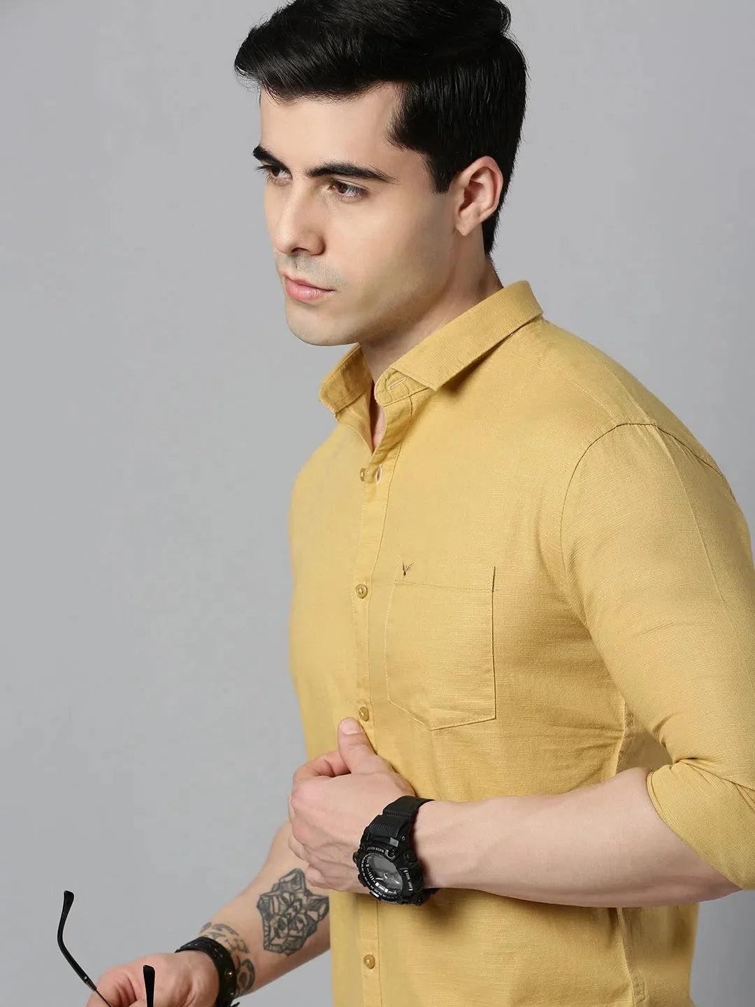 Men's Khaki Solid Shirt | Casual Cotton Mens Shirt