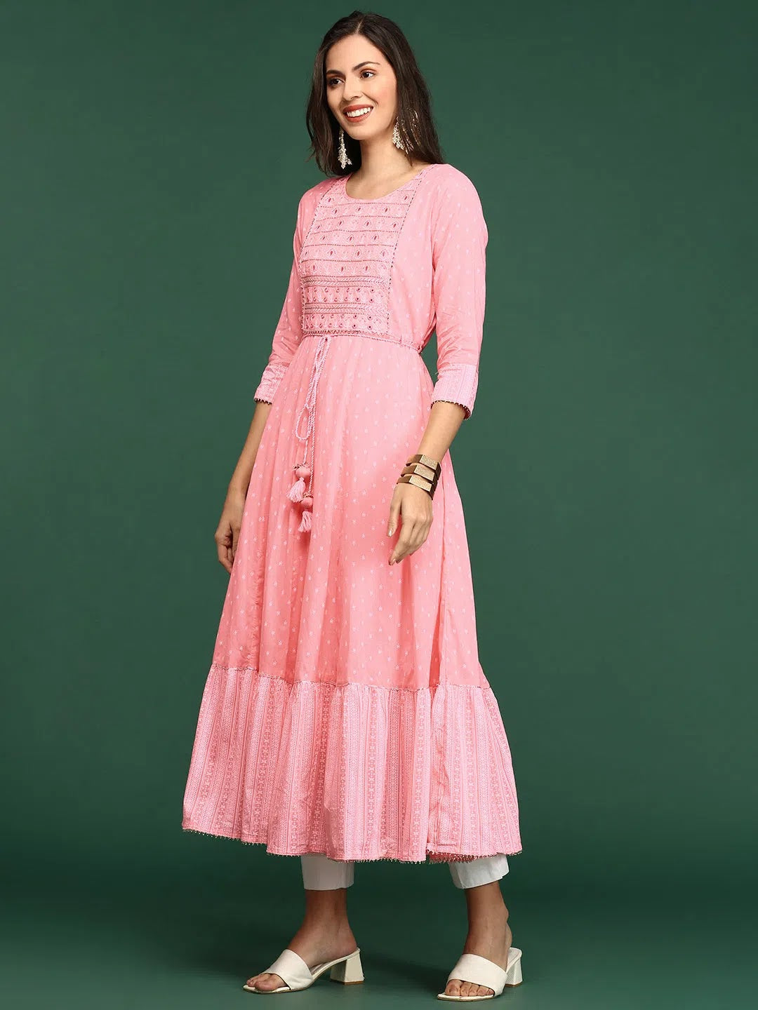 Pink Printed Anarkali Kurti for Women | Cotton Anarkali Kurtis