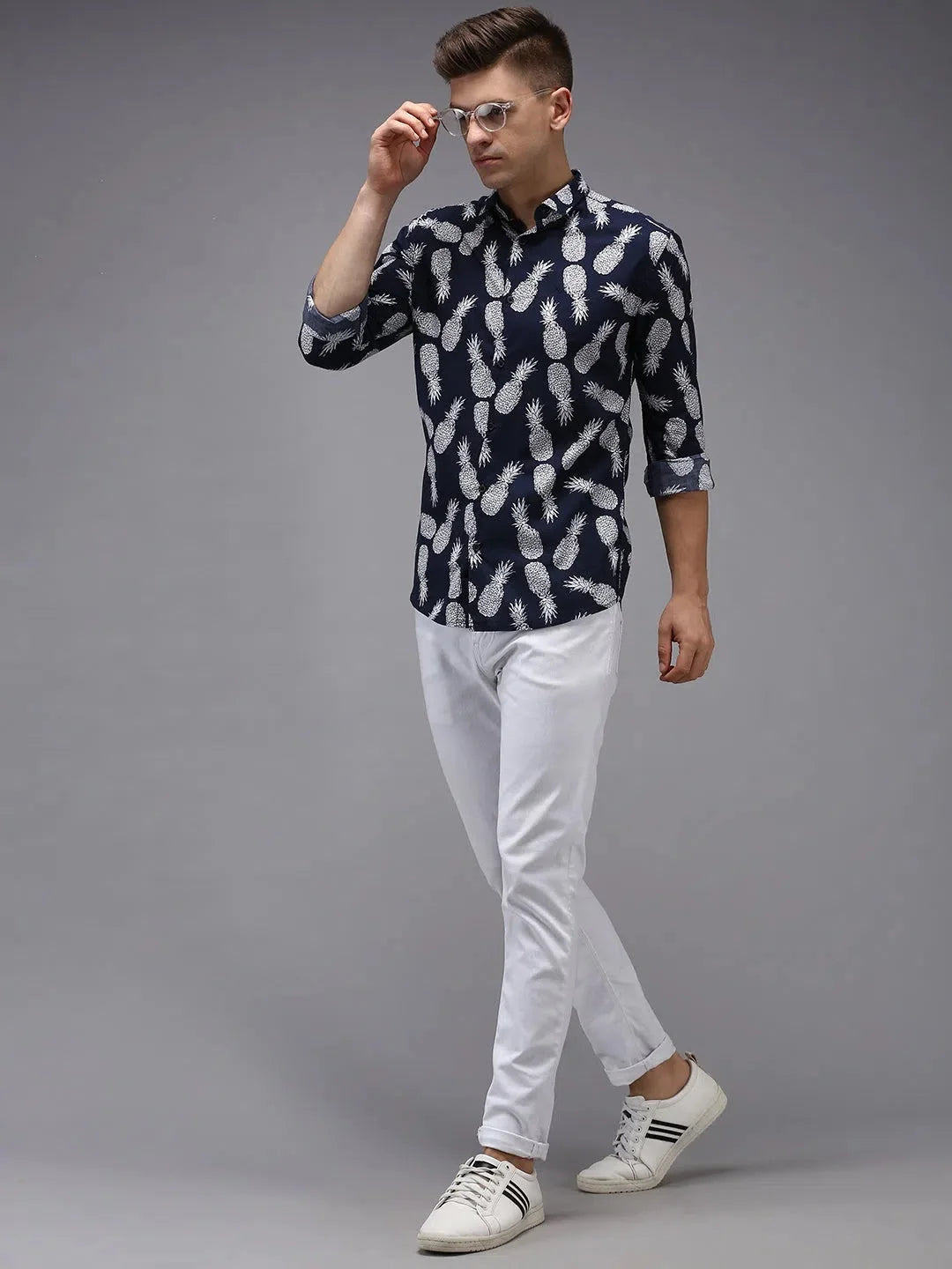 Men's Blue Printed Shirt - Stylish Cotton Casual Shirt