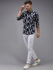 Men Blue Printed Casual Shirt-JHONOPRINT-1491-Navyblue