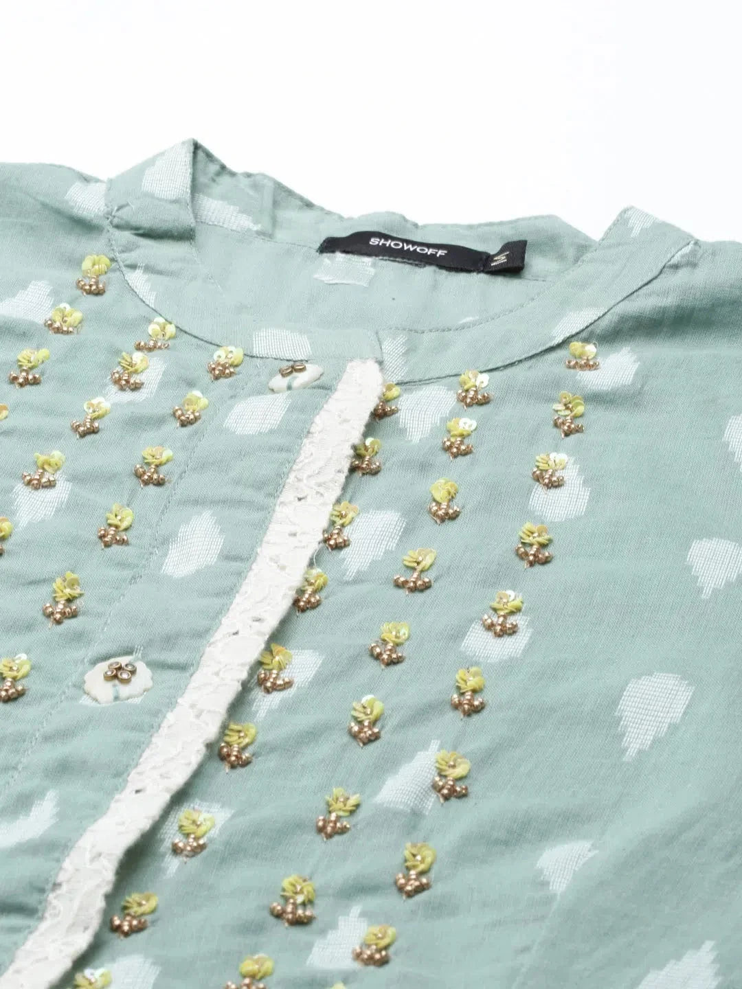 Sea Green Solid Anarkali Kurti | Women's Cotton Anarkali Gown