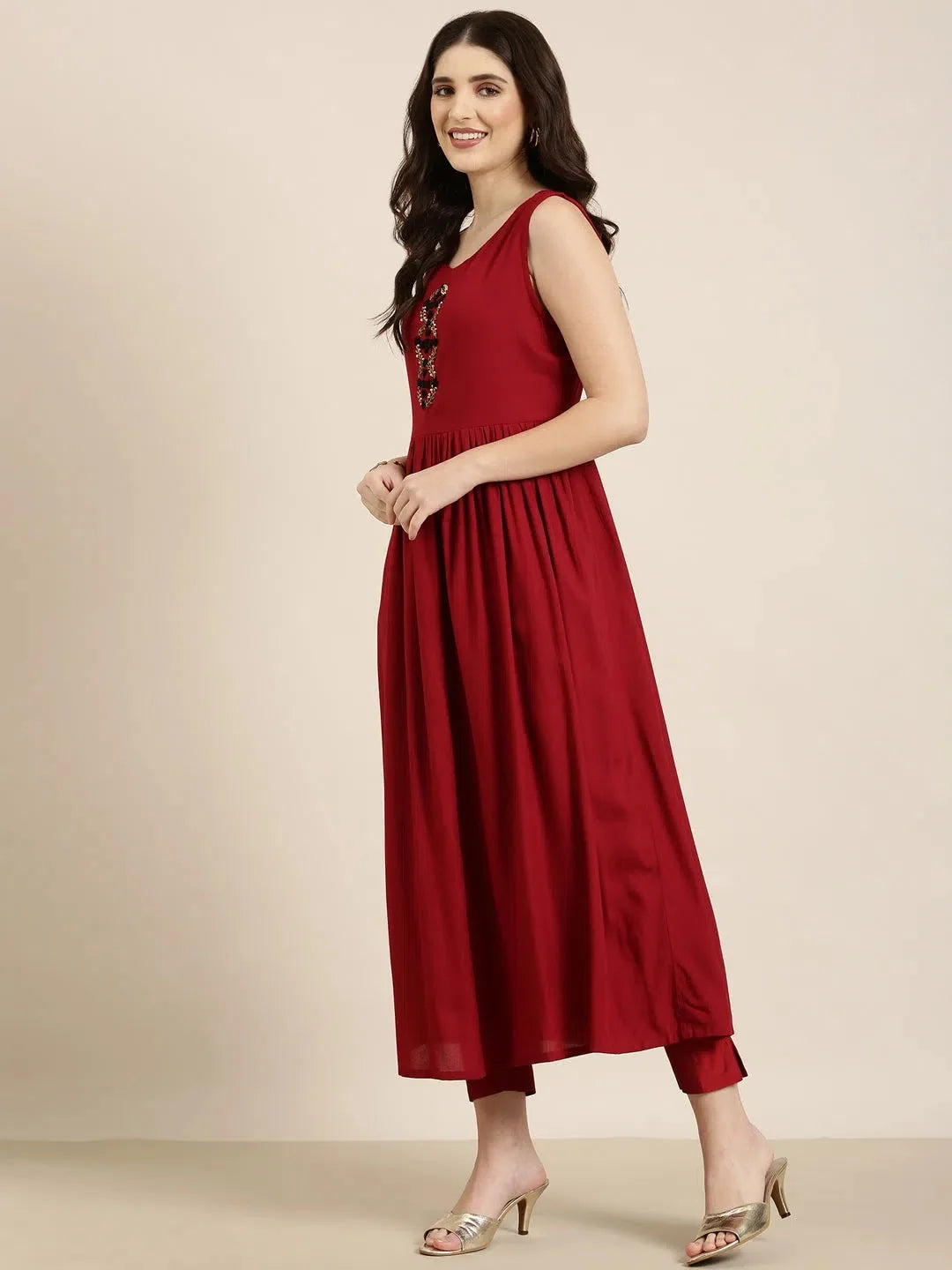 Maroon Solid Anarkali Kurta - Cotton Anarkali Kurtis for Women