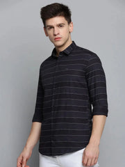 Men Black Solid Casual Shirt-DEERASTRIPES-2069-Black