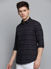 Men Black Solid Casual Shirt-DEERASTRIPES-2069-Black