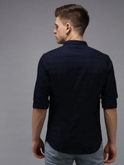 Men Blue Solid Casual Shirt-REVAANSTRIPE-1633-Navyblue