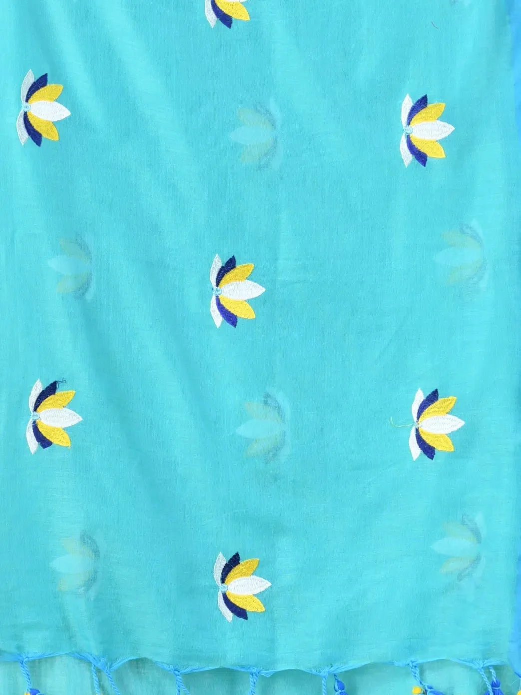 Sea Green Embroidered Cotton Saree | Indian Sarees