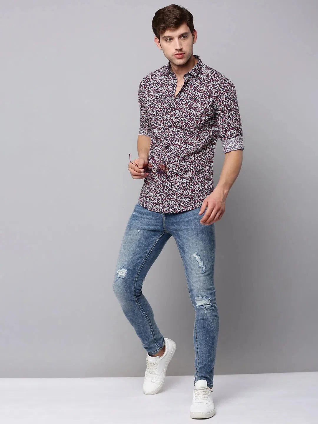 Navy Blue Printed Mens Shirt - Casual Cotton Shirt