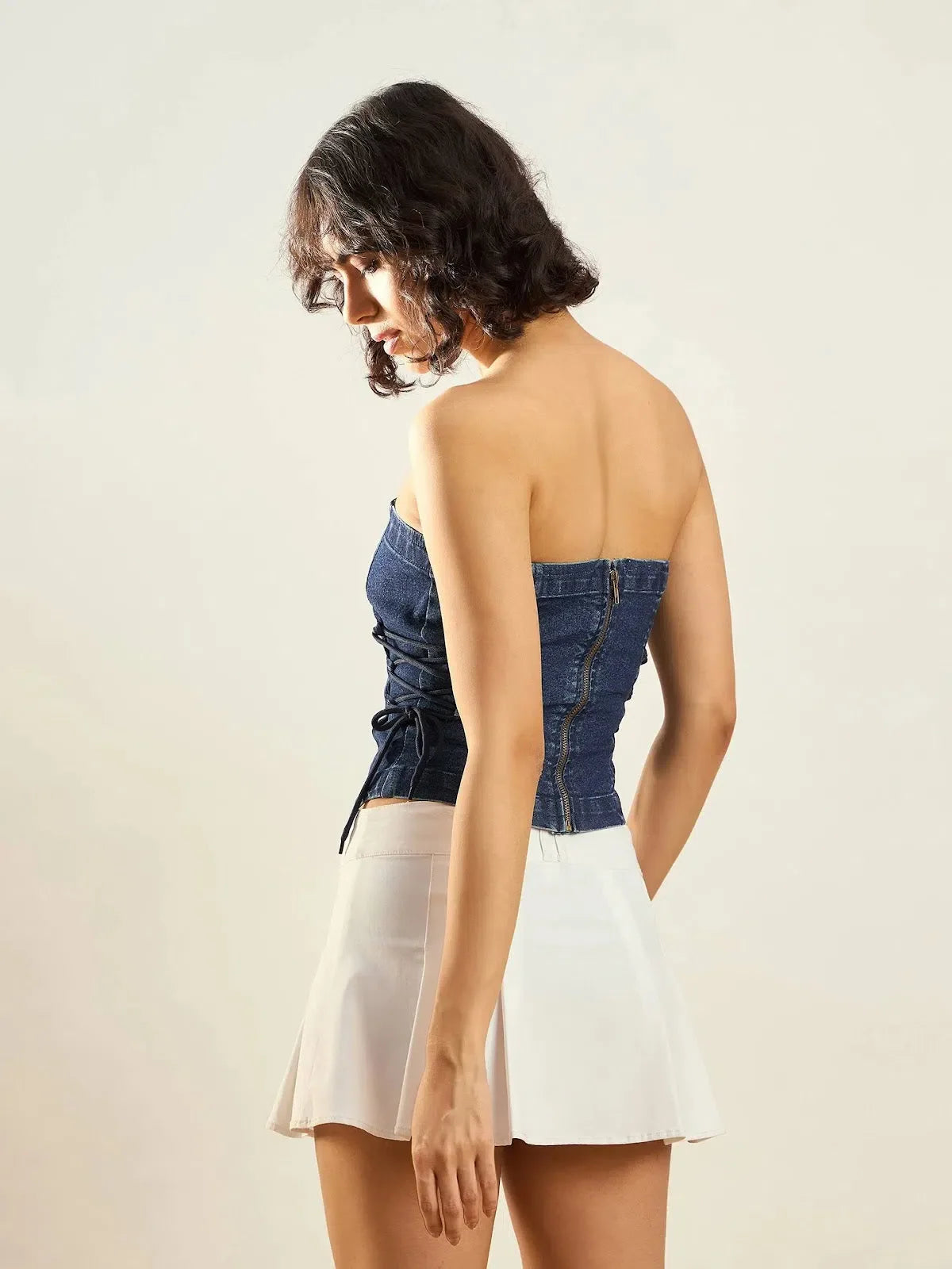 Women's Blue Denim Corset Top - Western Wear Outfits