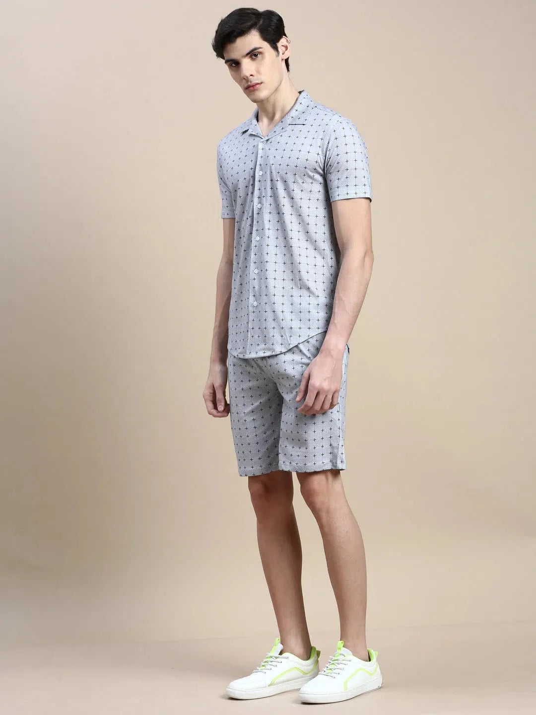Men's Grey Printed Casual Co ord Set | Cotton Mens Two Piece Sets