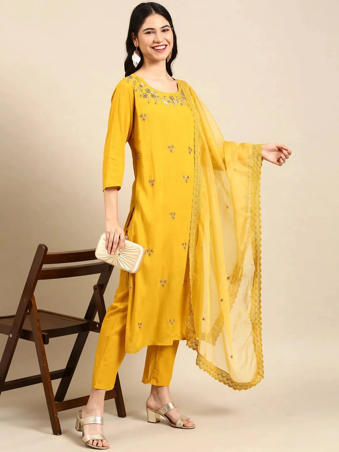 Yellow Cotton Kurta Set | Women's Indian Kurta Sets Online